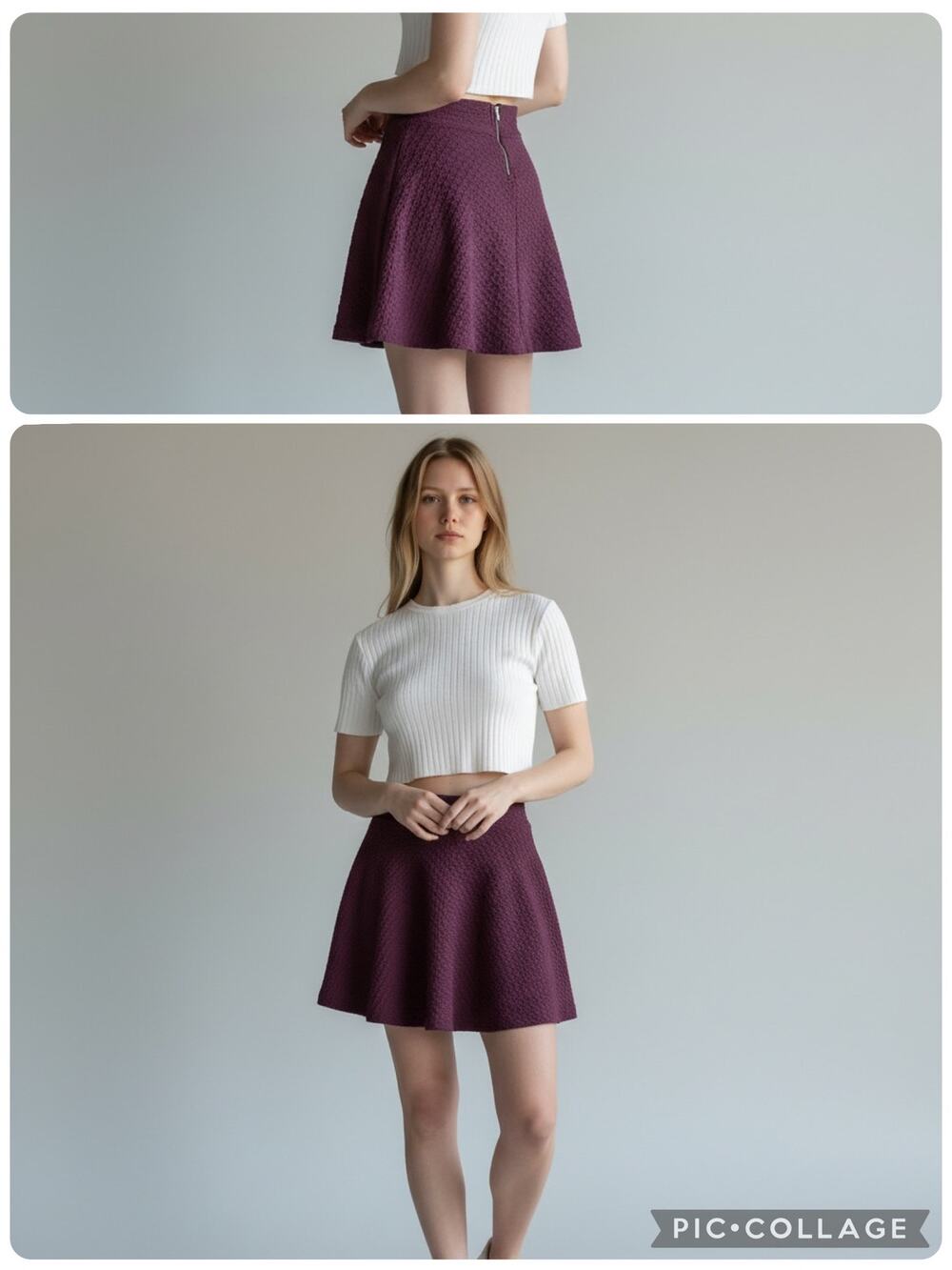 H&M Plum Purple Quilted Skater Stretchy Mini Skirt High Waisted Flare- Small